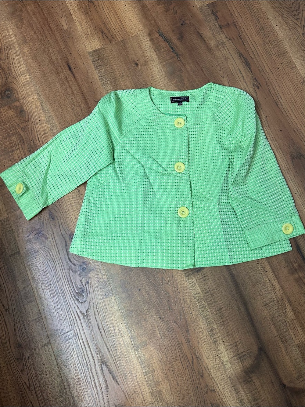 Elementz Mint Green Textured Blazer with Yellow Buttons
